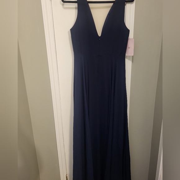 Anthropologie BHLDN /Jenny Yoo Ryan Illusion V Neck Maxi Dress Size 8 Navy Blue - Picture 9 of 14